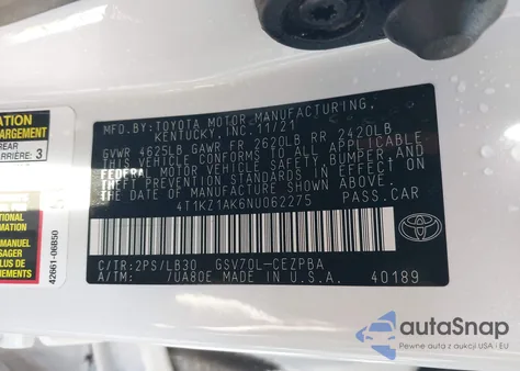 2022 Toyota Camry Xse V6 from USA, damaged, VIN 4T1KZ1AK6NU062275